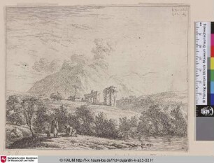 [Landscape with Ruins, in the Foreground two Men and a Dog; Landscape with a Man Tying His Shoe; L'homme qui se chausse; Landschaft mit Ruinen, im Vordergrund zwei Männer und eine Hund]