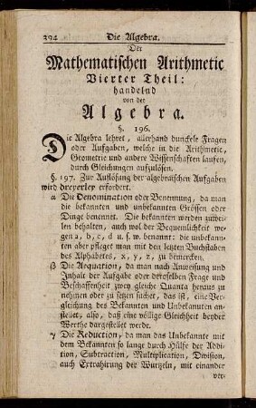 Der Mathematischen Arithmetic Vierter Theil: handelnd von der Algebra.