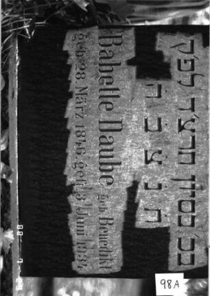 Grabstein 98 (Index: 100101328) Material: Granit Zustand: gut Maße HxBxT: 154x57x20 cm Beschreibung: Stele, Sockel, Segmentbogenabschluß: Grabstein 98A