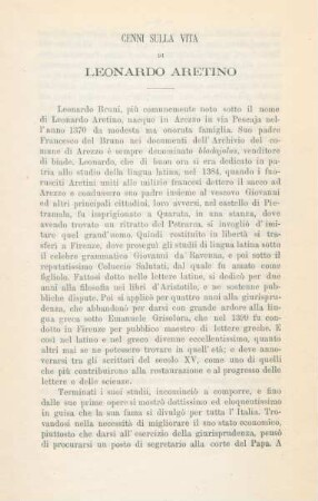 Cenni Sulla Vita di Leonardo Aretino