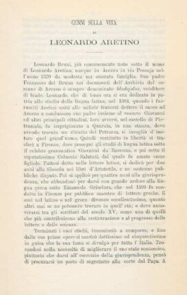 Cenni Sulla Vita di Leonardo Aretino