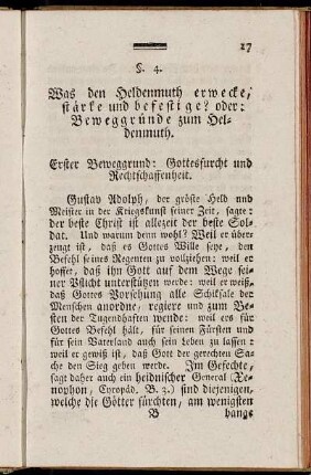 §. 4. Was den Heldenmuth erwecke, stärke und befestige? oder: Beweggründe zum Heldenmuth