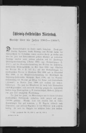 Schleswig-Holsteinisches Wörterbuch : Bericht über die Jahre 1905-1908
