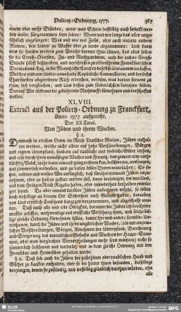 XLVIII. Extract aus der Policey-Ordnung zu Franckfurt, Anno 1577 aufgericht