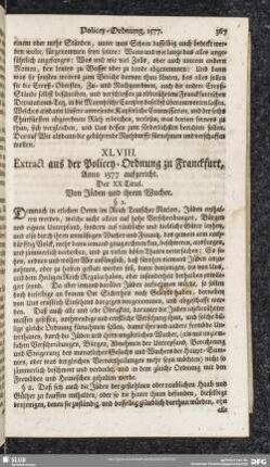 XLVIII. Extract aus der Policey-Ordnung zu Franckfurt, Anno 1577 aufgericht