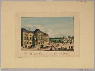 Das Japanische Palais in Dresden, Blick vom Palaisplatz nach Westen, mit dem Leipziger Tor (Weißes Tor)