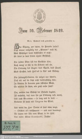 Zum 10. Februar 1849