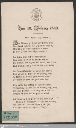 Zum 10. Februar 1849