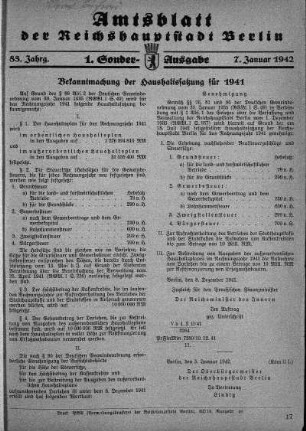 1. Sonder-Ausgabe, 7. Januar 1942