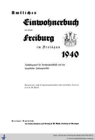 Amtliches Einwohnerbuch der Stadt Freiburg im Breisgau : 1940