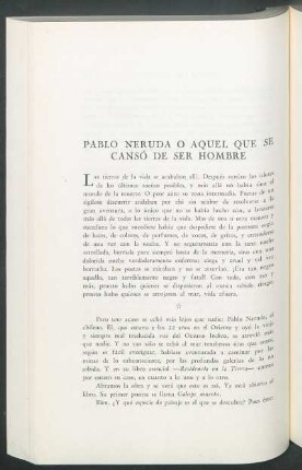 Pablo Neruda o aquel que se cansó de ser hombre