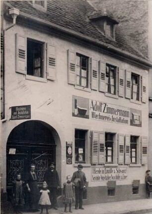 Altstadt, Dörfle. Waldhornstraße 46, Blechnerei und Installation Adolf Zimmermann