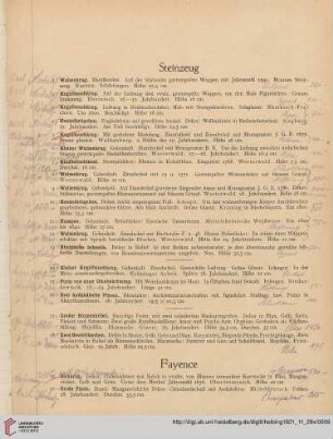 Steinzeug, Fayence, Porzellan, Glas (Nr. 1-180)