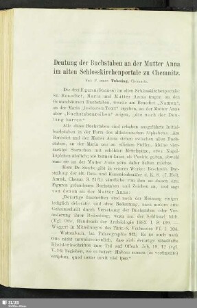 Deutung der Buchstaben an der Mutter Anna im alten Schlosskirchenportale zu Chemnitz