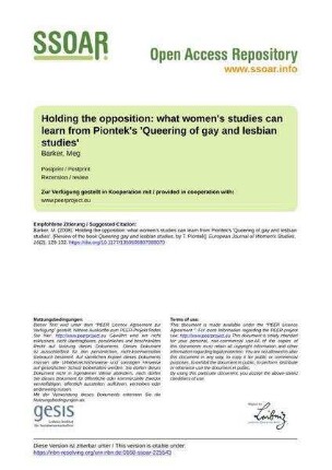 Holding the opposition: what women's studies can learn from Piontek's 'Queering of gay and lesbian studies'