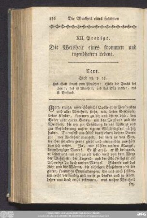 XII. Predigt. Die Weisheit eines frommen und tugendhaften Lebens.