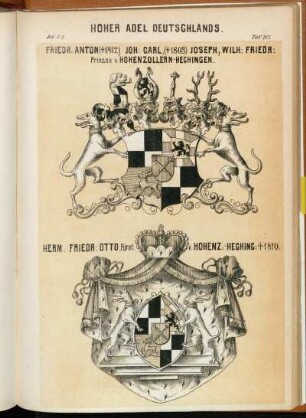 Taf. 205. Friedr: Anton († 1812) Joh: Carl, († 1803) Joseph, Wilh: Friedr: Prinzen v. Hohenzollern-Hechingen. - Herm: Friedr: Otto, Fürst v. Hohenz:-Heching: † 1810.