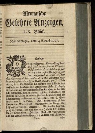LX. Stück. Donnerstags, vom 4 August 1757