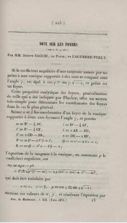 Note sur les foyers.