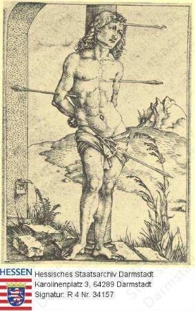 Dürer, Albrecht (1471-1538) / Holzschnitt 'Der heilige Sebastian an der Säule'