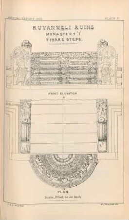 Plate V. Ruvanweli Ruins. Monastery "I". Viháré Steps. Front elevation. Plan