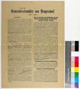 Aufruf des sozialdemokratischen Wahlkomitees zur Gemeinderatswahl von 1906, mit Vorschlägen für fünf Wahlkandidaten