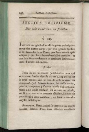Section Treizième. Des sels minéraux ou fossiles.