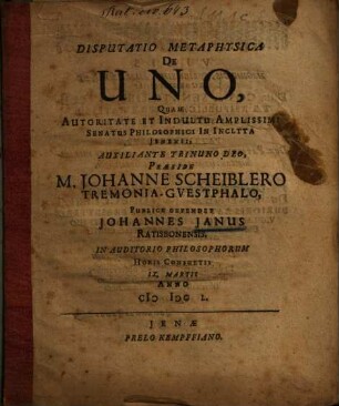 Disputatio Metaphysica De Uno