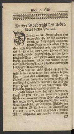 Kurtzer Vorbericht des Uebersetzers dieses Tractats.