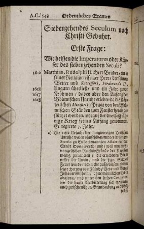 Siebenzehendes Seculum nach Christi Gebuhrt.
