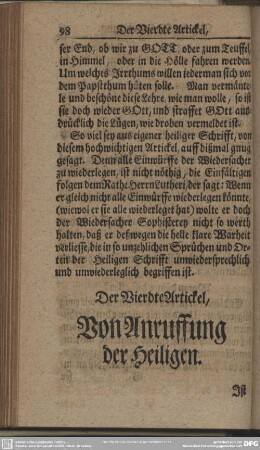 Der Vierdte Artickel, Von Anruffung der Heiligen