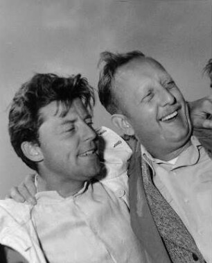 Doppelportrait von Regisseur und Schauspieler während der Dreharbeiten zu den Abendteuern des Til Ulenspiegel