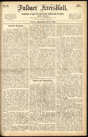 Erste Ausgabe vom Samstag, den 11. Mai 1878.