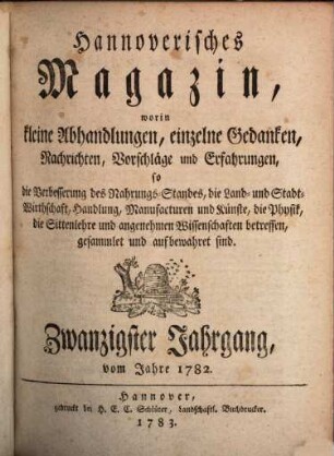 Hannoverisches Magazin, 20. 1782