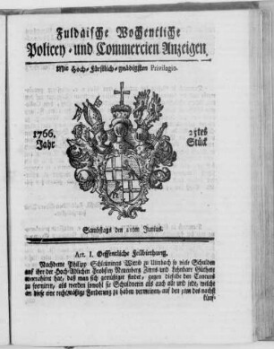 25tes Stück, Ausgabe vom 21. Junius 1766