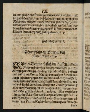 138-139, Chur Pfaltz an Bayrn den 18. Maij, 28. Maij Anno 1619