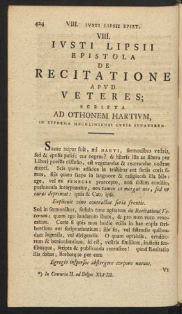 VIII. Ivsti Lipsii Epistola ...