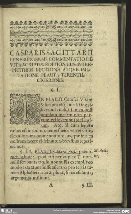 [De Vita Et Scriptis Plauti]