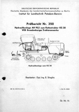 Hydraulikanlage AH 19,5 zum Kettentraktor KS 30