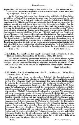 223, J. H. Schultz. Die Schicksalsstunde der Psychotherapie. 1925