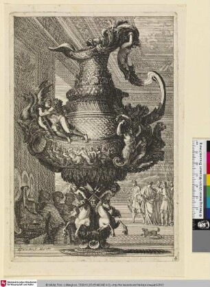 [Krug nach links verziert mit Pferden am Sockel; Vase de profil à gauche, dont le pied est orné de chevaux marins]