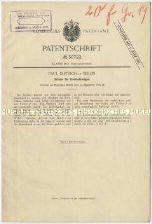 Patentschrift einer Bremse für Eisenbahnwagen, Patent-Nr. 30722