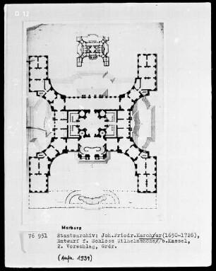 Entwürfe für Schloß Wilhelmshöhe bei Kassel, zweiter Vorschlag — Grundriss