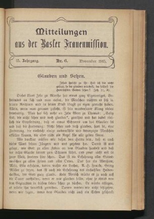 15. Jahrgang. Nr. 6. November 1915