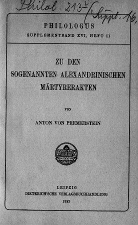 Zu den sogenannten alexandrinischen Märtyrerakten