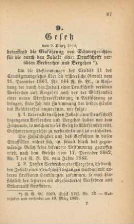 9. Gesetz vom 9. März 1869, betreffend die Einführung von Schwurgerichten ...