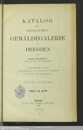 Katalog der königlichen Gemäldegalerie zu Dresden