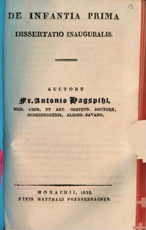 De infantia prima dissertatio inauguralis