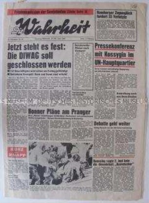 Wochenzeitung der SED Berlin (West) u.a. zum Vietnam-Krieg und über die geplanten Notstandsgesetze