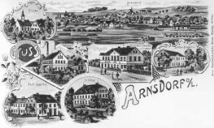 Vierkirchen-Arnsdorf. Ortsansicht mit Windmühle, Repro nach Postkarte vor 1910